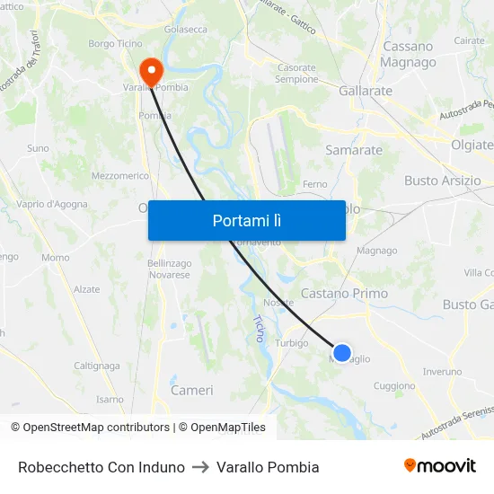 Robecchetto Con Induno to Varallo Pombia map