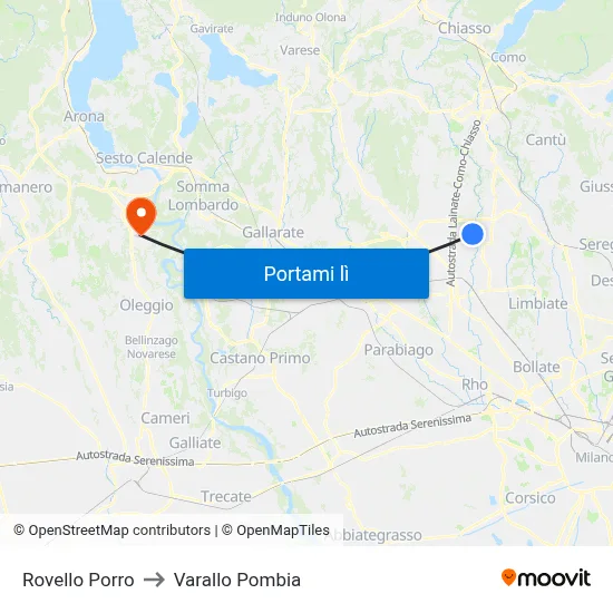 Rovello Porro to Varallo Pombia map