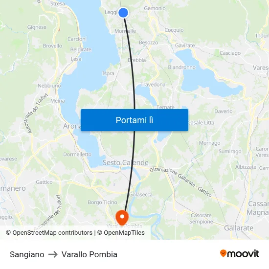 Sangiano to Varallo Pombia map