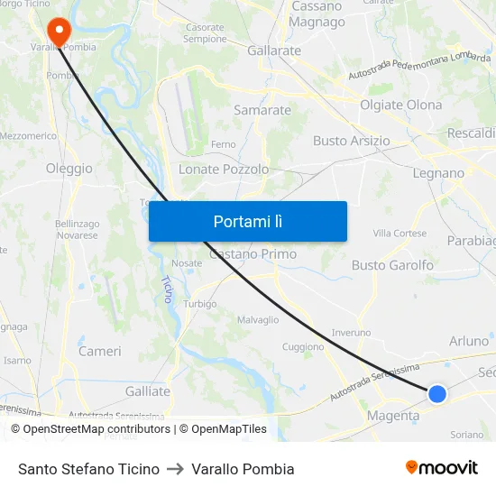 Santo Stefano Ticino to Varallo Pombia map