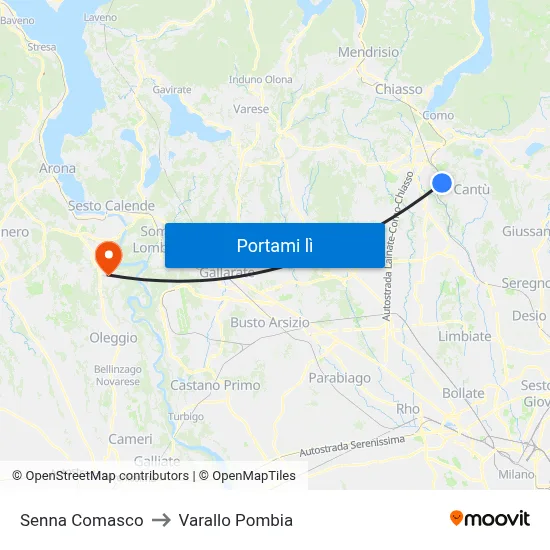 Senna Comasco to Varallo Pombia map