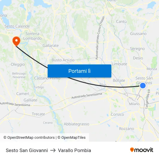 Sesto San Giovanni to Varallo Pombia map