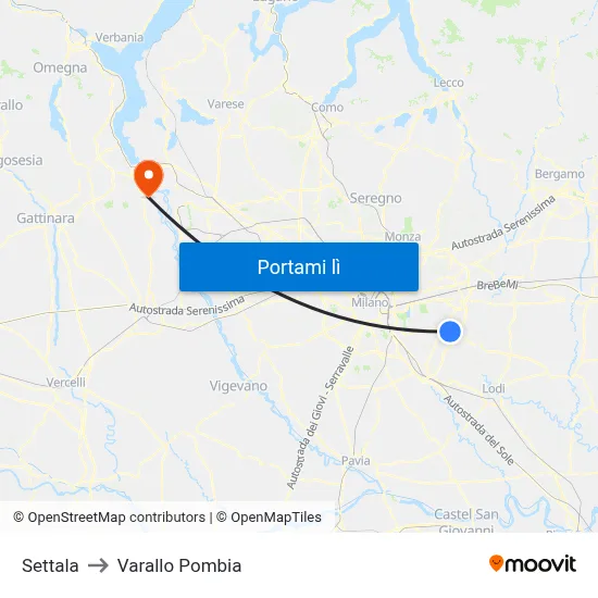 Settala to Varallo Pombia map