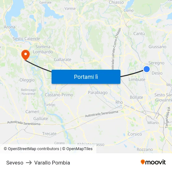 Seveso to Varallo Pombia map