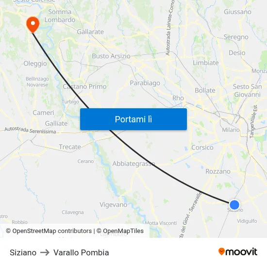 Siziano to Varallo Pombia map