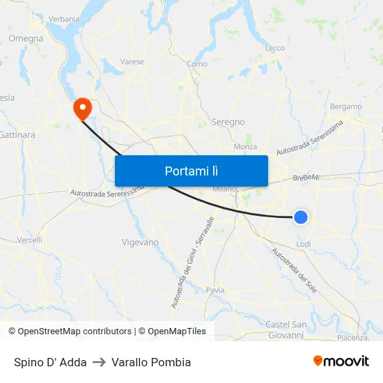 Spino D' Adda to Varallo Pombia map