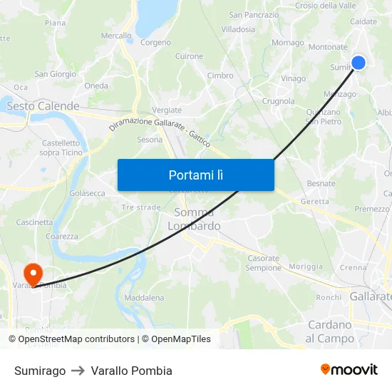 Sumirago to Varallo Pombia map