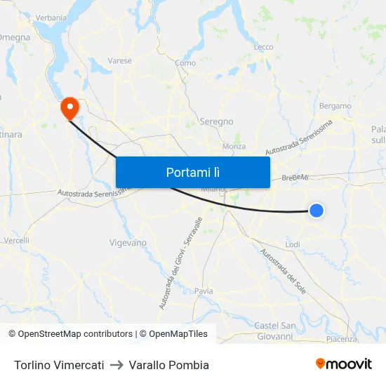 Torlino Vimercati to Varallo Pombia map