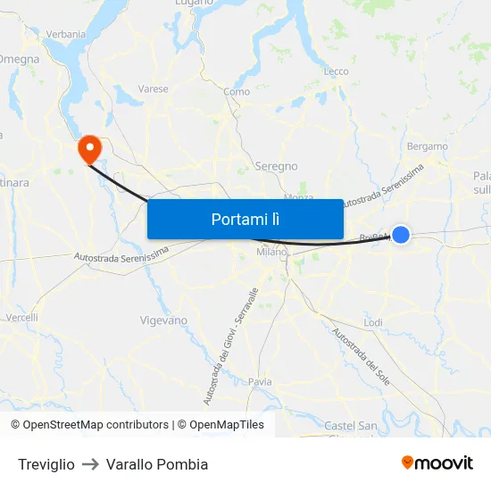 Treviglio to Varallo Pombia map