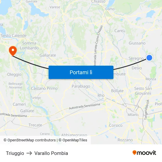 Triuggio to Varallo Pombia map