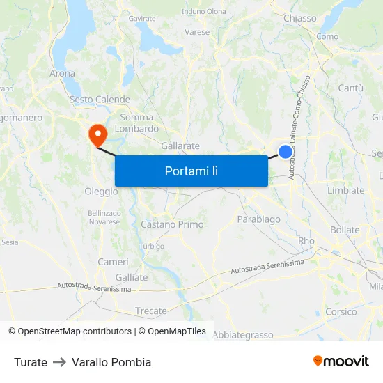 Turate to Varallo Pombia map