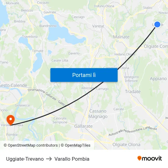 Uggiate-Trevano to Varallo Pombia map