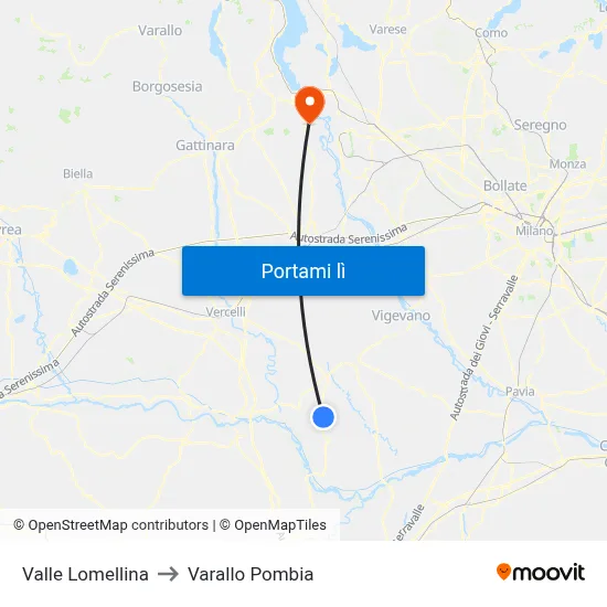 Valle Lomellina to Varallo Pombia map