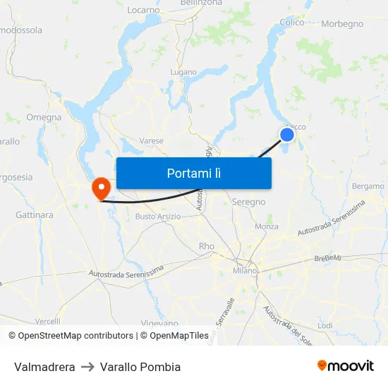 Valmadrera to Varallo Pombia map