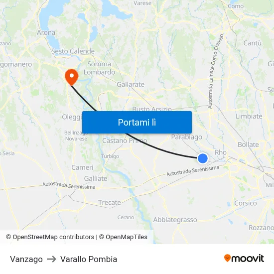 Vanzago to Varallo Pombia map