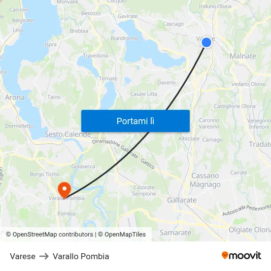 Varese to Varallo Pombia map