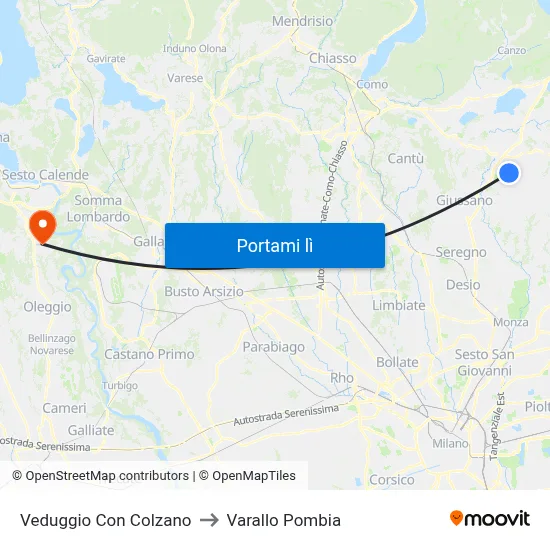 Veduggio Con Colzano to Varallo Pombia map