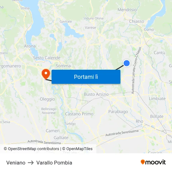 Veniano to Varallo Pombia map
