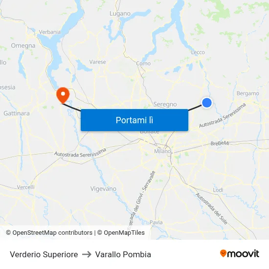 Verderio Superiore to Varallo Pombia map