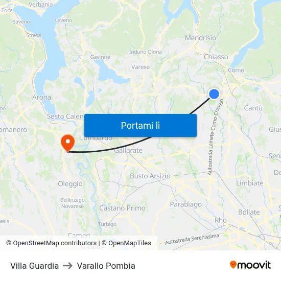 Villa Guardia to Varallo Pombia map