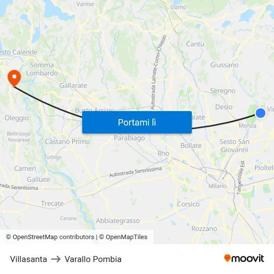 Villasanta to Varallo Pombia map
