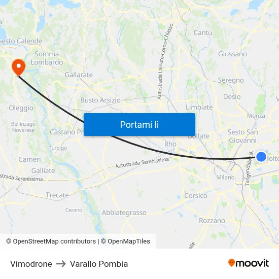 Vimodrone to Varallo Pombia map