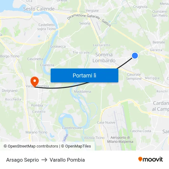 Arsago Seprio to Varallo Pombia map
