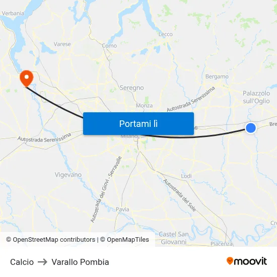 Calcio to Varallo Pombia map