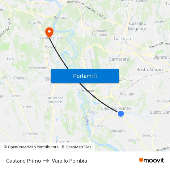 Castano Primo to Varallo Pombia map