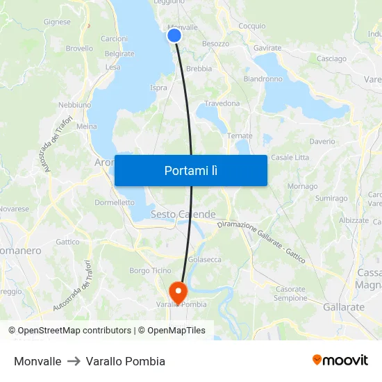 Monvalle to Varallo Pombia map