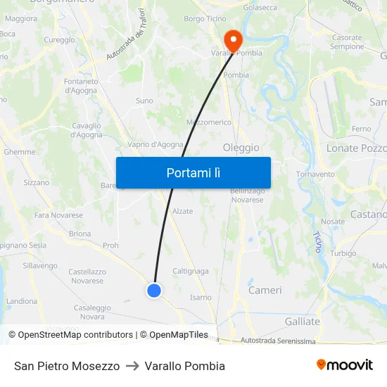 San Pietro Mosezzo to Varallo Pombia map