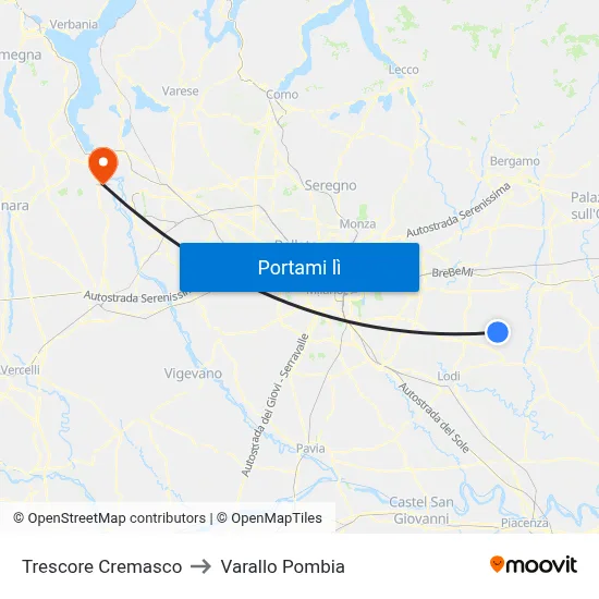 Trescore Cremasco to Varallo Pombia map
