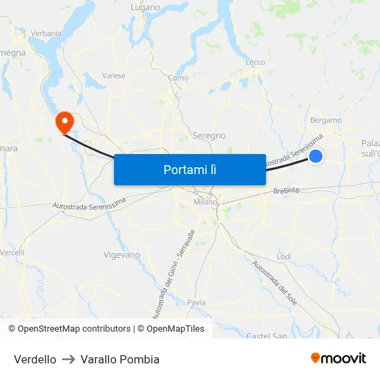 Verdello to Varallo Pombia map