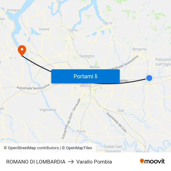 ROMANO DI LOMBARDIA to Varallo Pombia map