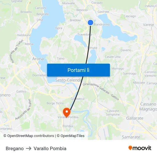 Bregano to Varallo Pombia map