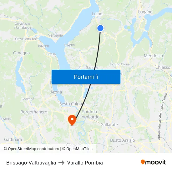 Brissago-Valtravaglia to Varallo Pombia map
