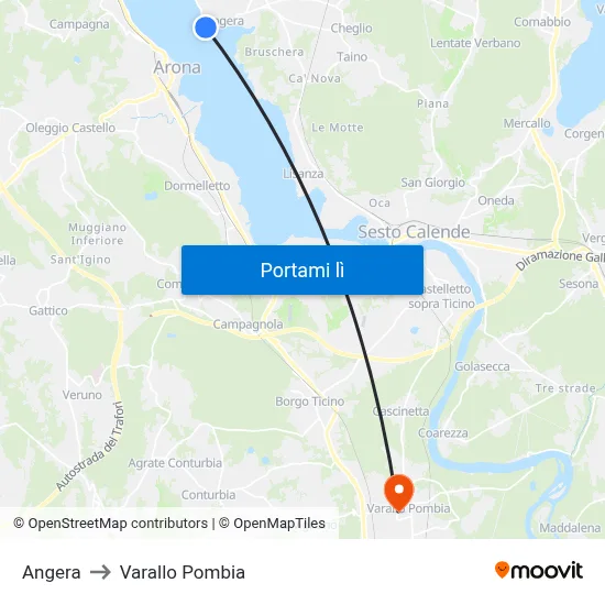 Angera to Varallo Pombia map