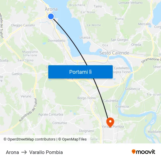 Arona to Varallo Pombia map