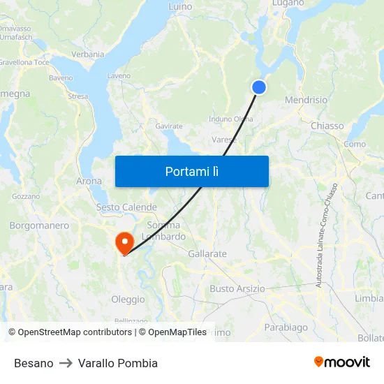 Besano to Varallo Pombia map