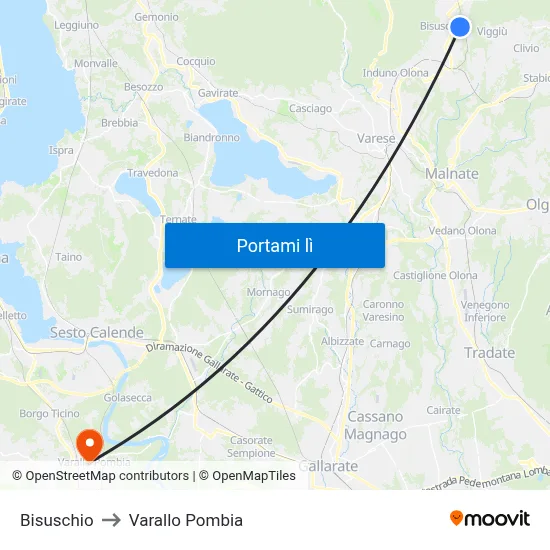 Bisuschio to Varallo Pombia map