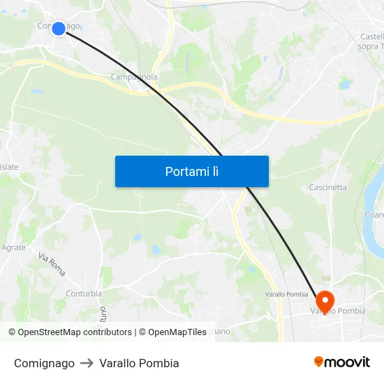 Comignago to Varallo Pombia map