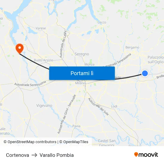 Cortenova to Varallo Pombia map