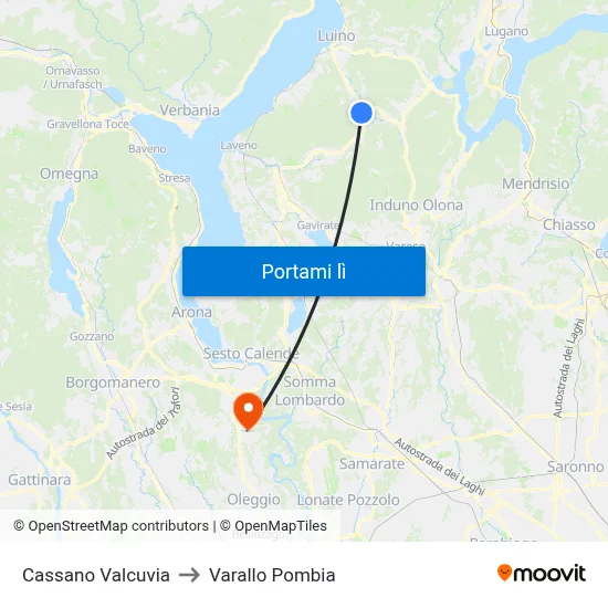 Cassano Valcuvia to Varallo Pombia map
