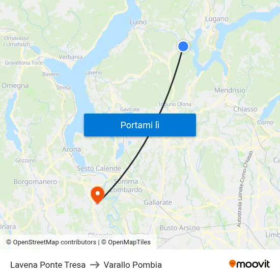 Lavena Ponte Tresa to Varallo Pombia map