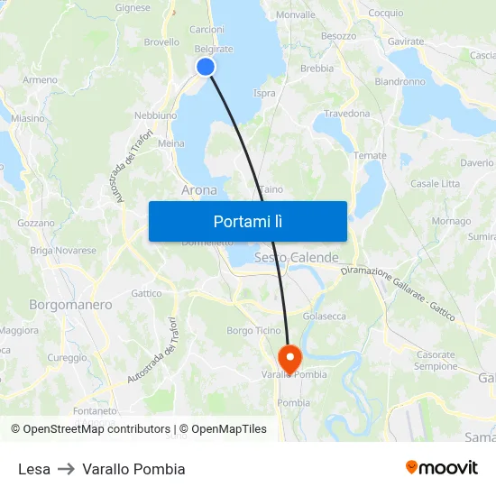 Lesa to Varallo Pombia map