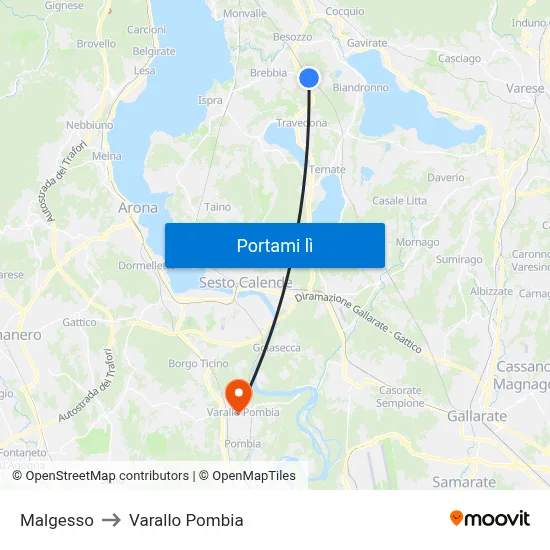 Malgesso to Varallo Pombia map