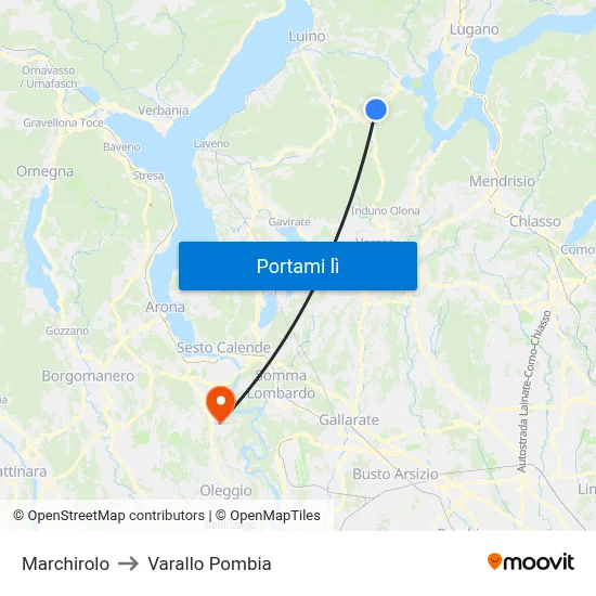 Marchirolo to Varallo Pombia map