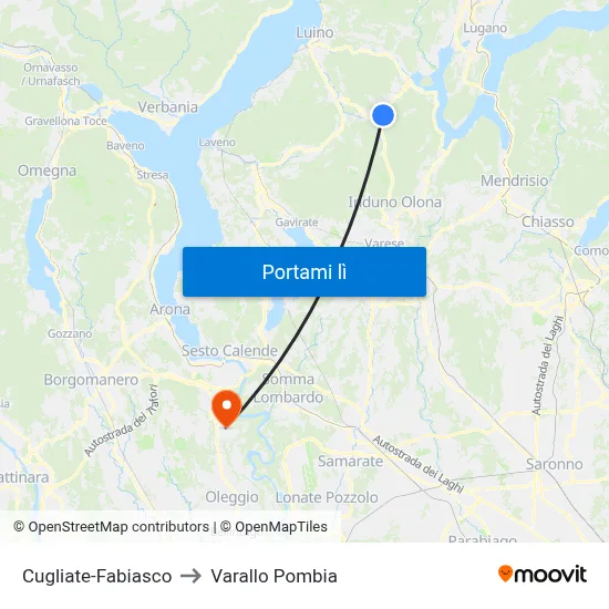 Cugliate-Fabiasco to Varallo Pombia map