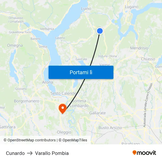Cunardo to Varallo Pombia map