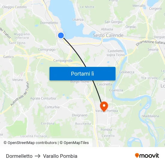 Dormelletto to Varallo Pombia map